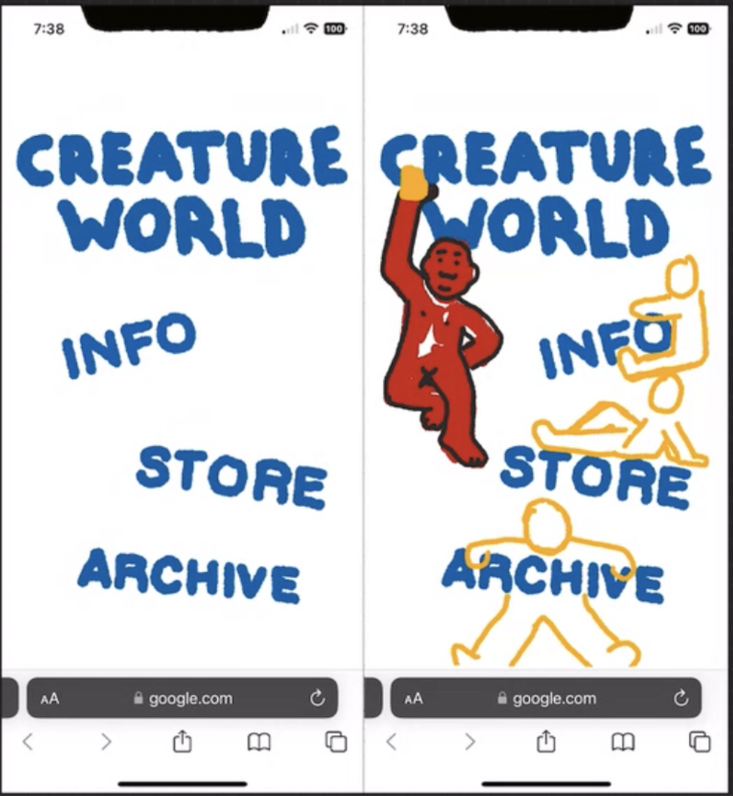 Hand-drawn prototype of creature world homepage